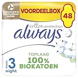 Always Ultra Compresas para mujer, tamaño 3, Cotton Protection Night, 48 compresas con alas (3 x 16 unidades), paquete mensual, ultrafinas y súper absorbentes