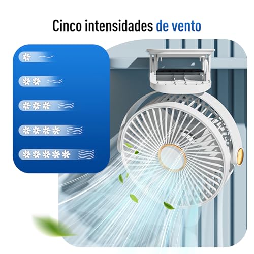 Ventilador de mesa 5 velocidades luminária LED recarregável Mini Fan Portátil Escritório Viagens (Br