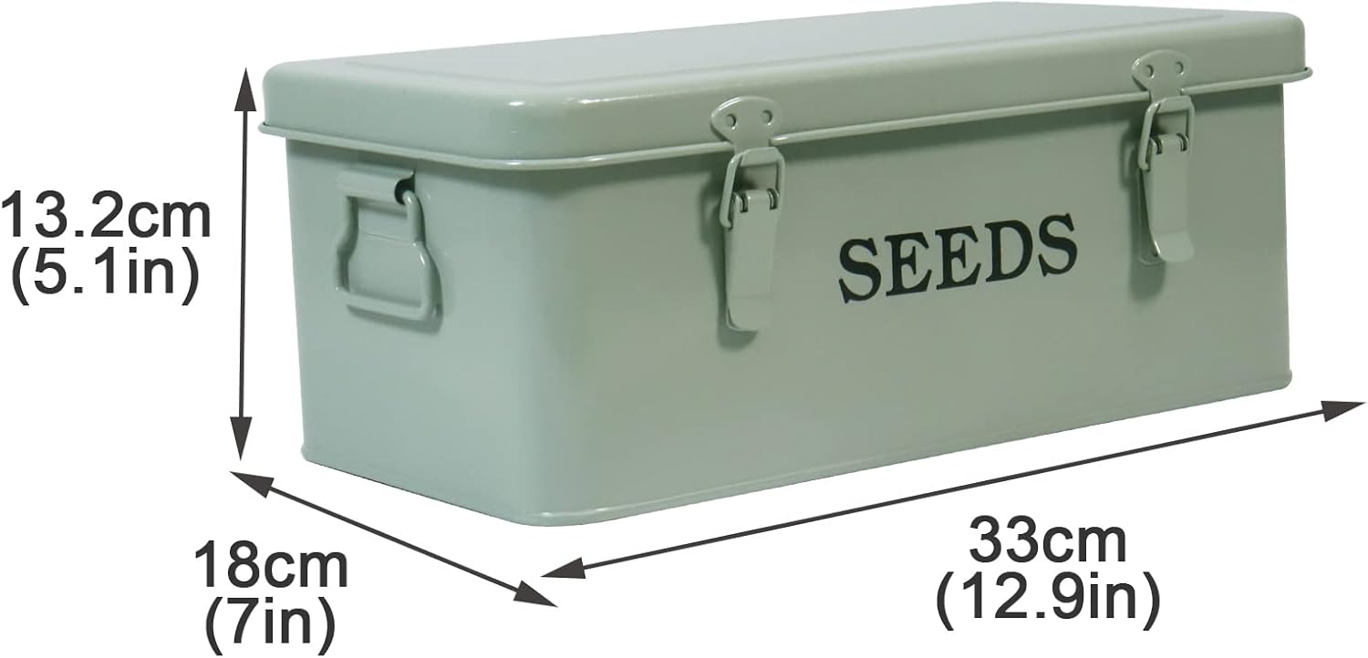 Seed Saving Box, Metal Seed Bin, Seed Storage Organizer Box, Seed Packet Container with Lid, Seed Envelope Storage Box, 4 Compartments Garden Seed Bin with Safety Locks-Green - Image 3