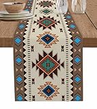 Multicolor Boho Table Runner 60 Inches Long Cotton Linen Tablerunner Dresser Scarves,Burlap Kitchen Dinner Cafe Table Runners Decor for Coffee/Party/Wedding,Western Southwest Native American Indian