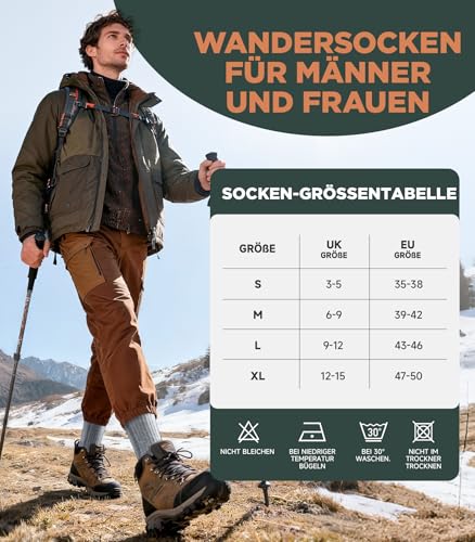 PULIOU Merino Socken Thermosocken Herren Damen Wandersocken Dicke Merinowolle Outdoor Trekkingsocken Anti-Blasen Arbeitssocken Wintersocken,3 Paar