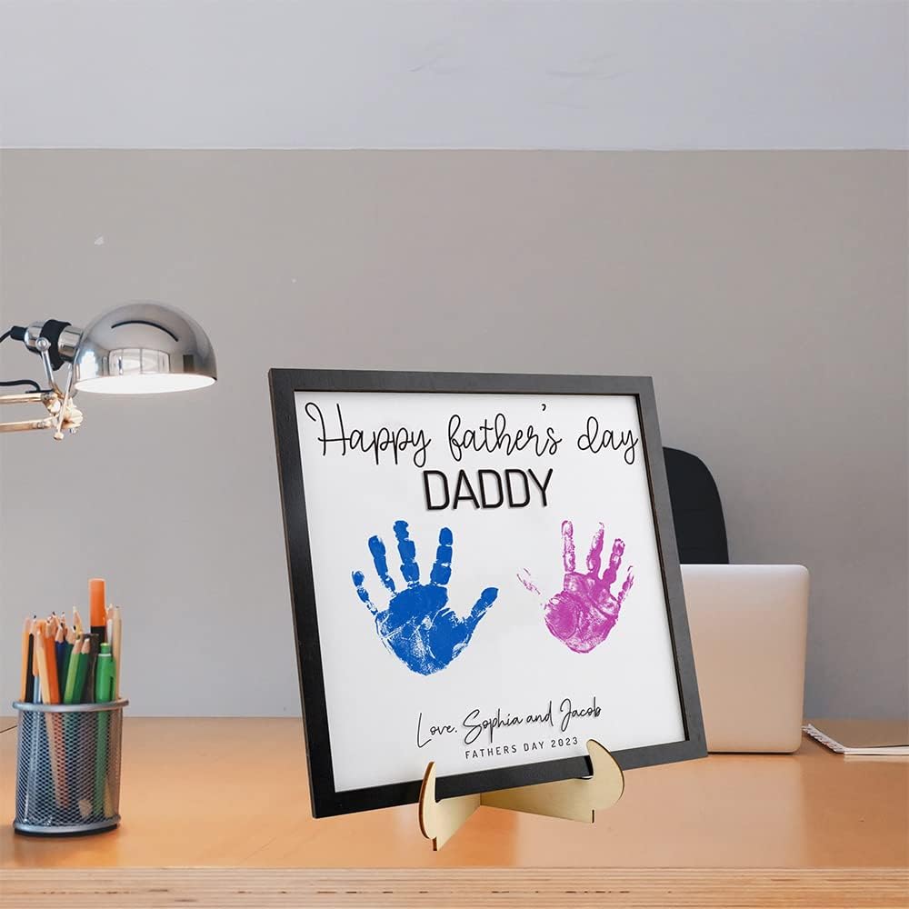 Givesmile Diy Handprint Sign, Happy Fathers Day Sign, Diy Fathers Day Sign, Custom Wood Sign, Personalized Gift From Kids, Custom Fathers Day Gift From Kids, Best Dad Ever Hand Down Sign