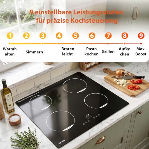 Topwish Induktionskochfeld, Induktionskochfeld 4 platten | Herdplatte 4 kochfelder, Kochfeld induktion mit Kindersicherung, Boost, Touchsteuerung, Restwärmeanzeige, 7200W – Bild 5