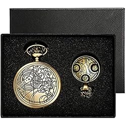 Reloj de bolsillo de Yisuya, con cadena colgante para hombre, diseño de estilo retro de Doctor Who, color bronce antiguo, en caja de regalo