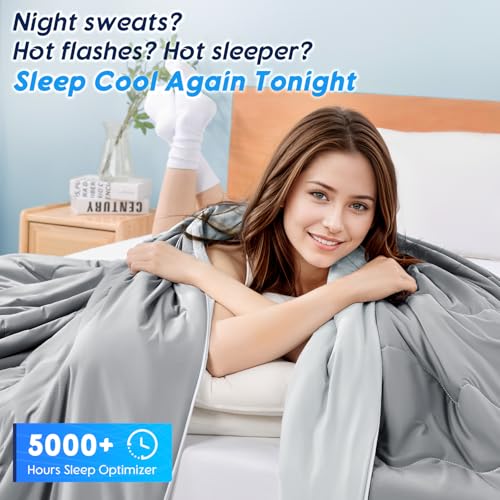 Image of Cooling Comforter, Cooling Blanket for Hot Sleepers and Night Sweats, Double-Sided Cool Breathable Soft Lightweight Blanket, All Season Bedding Comforter, (Mist Light Grey, King(106 inchx90 inch))