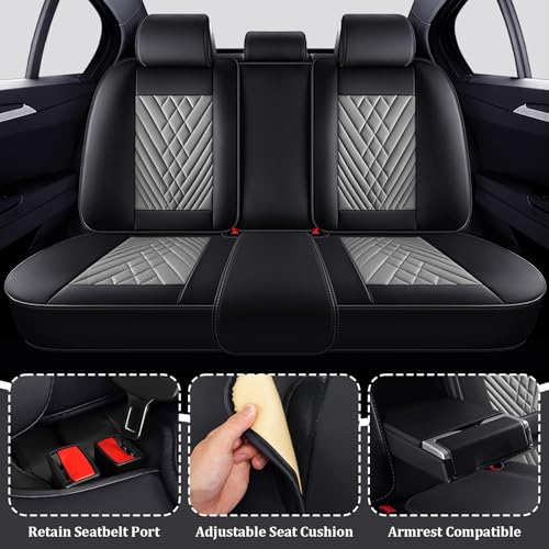 Image of Car Seat Covers Full Set for Kia Telluride 2020-2026, Anti-Slip Full Coverage Car Seat Covers, Waterproof Nappa Leather Car Seat Cover Sets(5 Seats with Headrests /Black Gray)