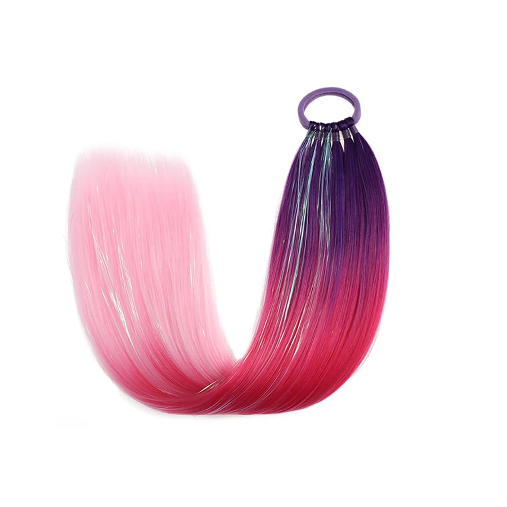 Rainbow Ponytail Extensions With Hair Tie 100g/Pack Coloured Hair Extensions for Braiding 24 inch Glitter Tinsel Hair Extension for Women Girl Kids Festival Party(Purple peach pink) - Image 4