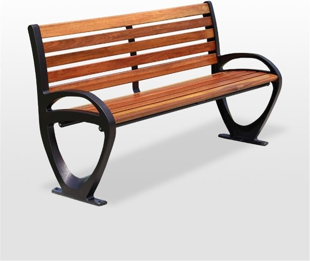 Garden Bench Brown Park Outdoor Bench Aluminum Legs Wooden Seat Plank Chair Resting Backrest Bench Porch Bench