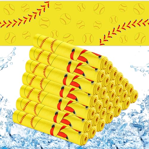Image of 30Pcs Softball Cooling Towels for Neck and Face 40 x 12 Inch Softball Sports Team Gifts Workout Ice Towel for Gym Sweat Microfiber Breathable Chilly Bulk Neck Wraps for Athletes Camping Travel Outdoor