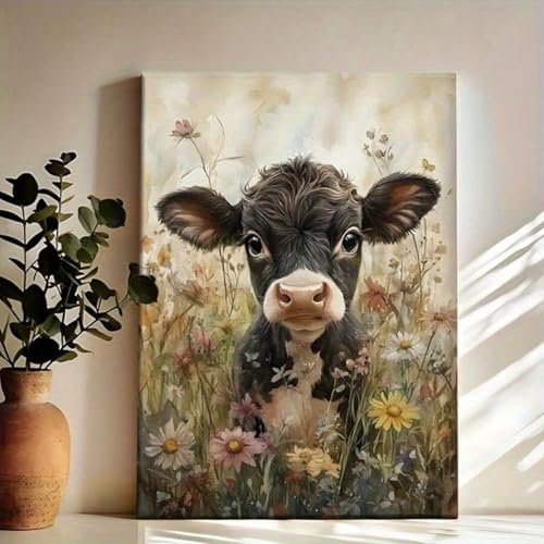 Toile murale vache imprimé animalier tableau déco salon moderne - 5