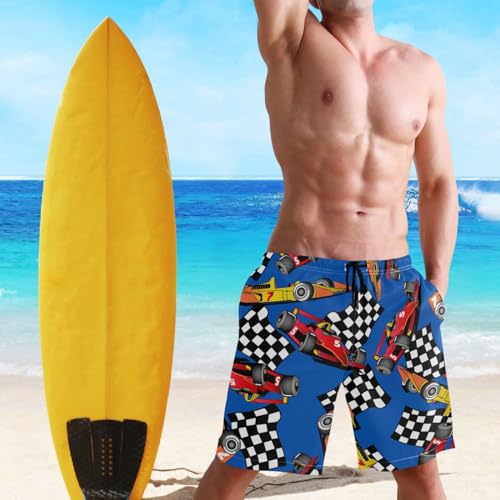 Dussdil Racing Race Cars Men's Beach Shorts Swim Trunks Men Casual Board Shorts Quick Dry with Mesh Lining Pockets S4