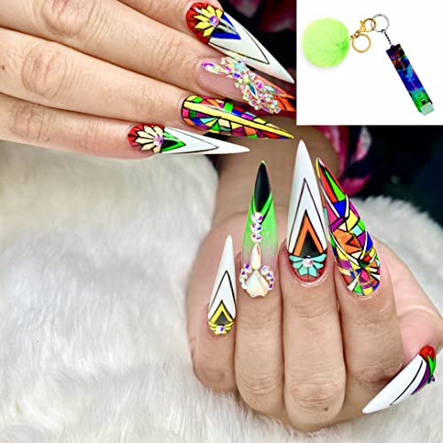 NABULOUS Card Grabber for Long Nails - Credit Card Puller - ATM Debit Card Clip Keychain with Pom Pom - Sanitary Card Grabber (Neon Green & Blue)3