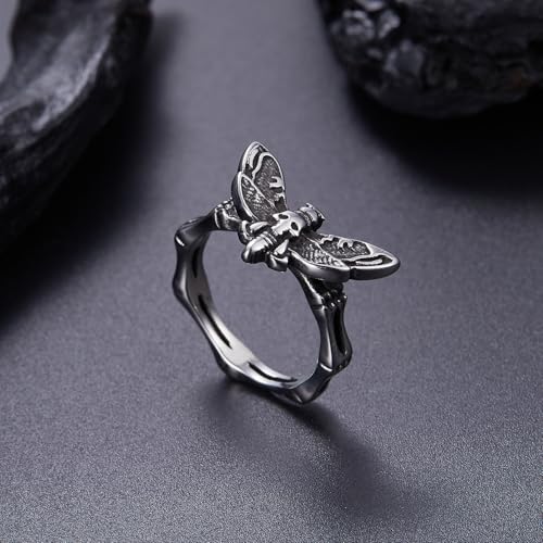 Stainless Steel Pubk Biker Skeleton Moth/Rhinoceros beetles Ring for Women Men4