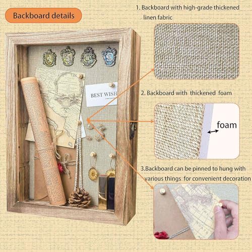 Image of Original Wood Shadow Box Frame 16x20 Shadow Box with Shelves 2.6 inch Interior Depth Memorial Shadow Box with Linen Back for Handicrafts,Picture Frames,Medals,Coins,Pins Collection and More