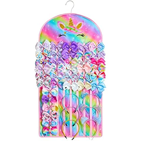 FIOBEE Bow Holder Headband Holder Organizer Hair Accessories Organizer for Girls Hair Bows Hanger Wall Hanging Home Decor for Baby Girls Room, Unicorn Cover