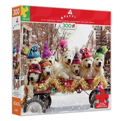 Ceaco - Avanti - Puppies in a Wagon - 300 Piece Puzzle for Adults - Challenging and Perfect for Game Nights - Finished Puzzle Size 21.25 x 15 - image 1