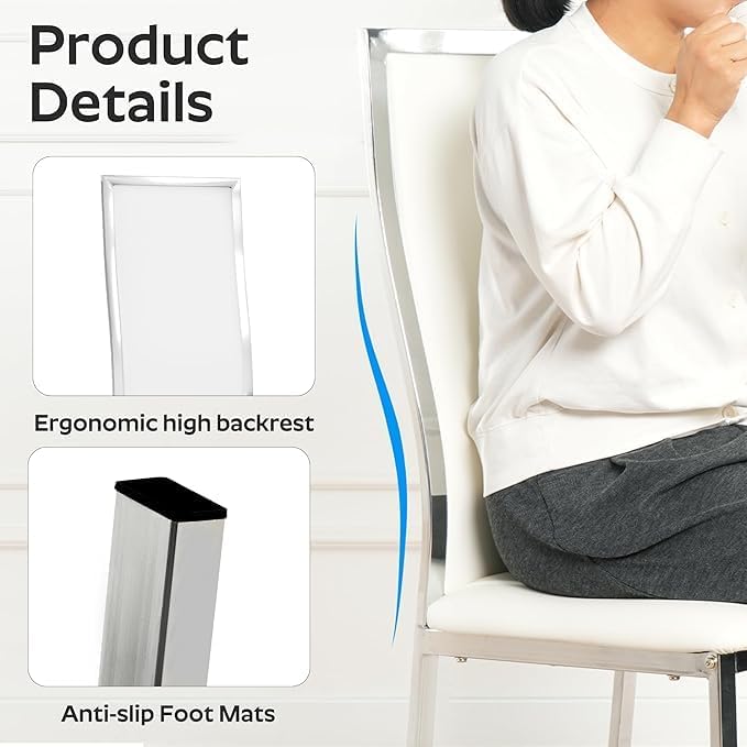 Miniatura 4 de Juego de mesa de comedor de cristal negro de 7 piezas, mesa de cocina rectangular clásica de lujo de 47 pulgadas con 6 sillas de respaldo alto