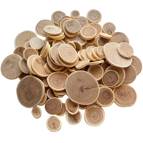 MUXGOA 1-2.5 Mini Wood Slices 15OZ Natural Unfinished Wood Tree Bark Round Log Discs for Home Hanging Decorations Arts & Crafts DIY Christmas Ornaments (Assorted Size)