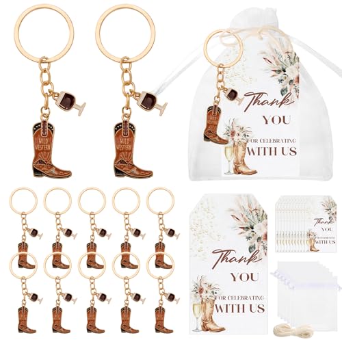 LIKEYO 37 PCS Boots and Bubbly Bridal Shower Decorations Favors - Western Bridal Shower Decorations Keychain, Western Cowboy Boots and Bubbly Themed Party Supplies for Wedding Bachelorette Party