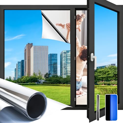 Weeoley Film Fenetre Anti Regard Film Miroir pour Fenetre 44,5x200 cm, Film Occultant Fenêtre Autocollant Anti UV Anti Chaleur Protection Solaire Protección...