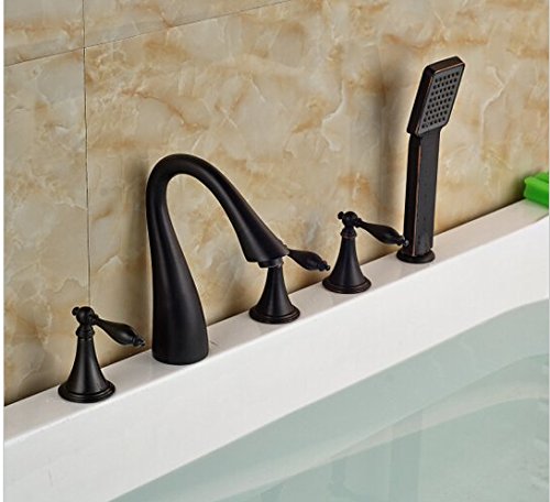 Mélangeur baignoire 5 pièces bronze huilé trois poignées chaud froid