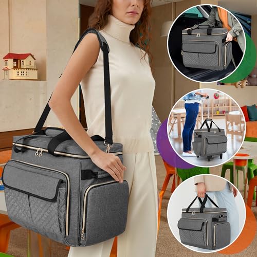 Image of LUXJA Rolling Teacher Bag with Wheels and 15.6 inch Laptop Compartment, Gray