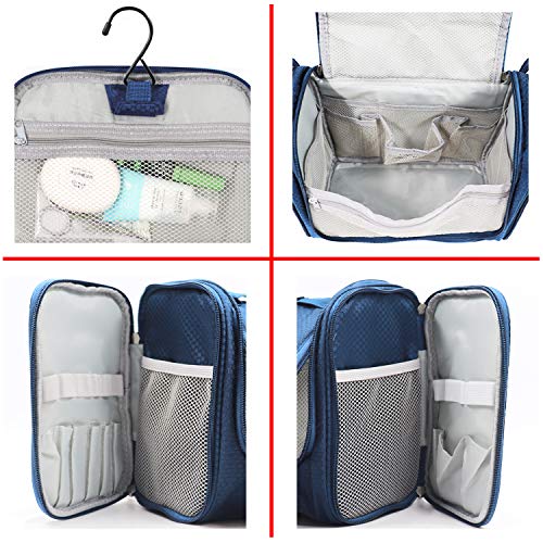 Extra Large Capacity Hanging Toiletry Bag For Men & Women, Portable Waterproof Bathroom Shower Bag, Lightweight Dopp Kit Shaving Bag, Sturdy Metal Hook Organizer Makeup Bag (Blue) #TOP3