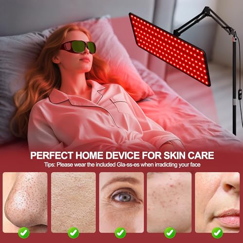 Image of Morfone Red Light Therapy for Body Face Tri-Wavelength 660nm, 850nm, 940nm | LED Infrared Light Therapy Lamp Panel with Adjustable Stand Protective Glasses, Home Use, Gift for Women Girl, Black M