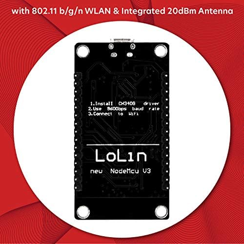 AZDelivery NodeMCU WiFi Lolin V3 ESP8266 ESP-12F Internet Development Board Module (32mbit) Flash Memory Chip Series Port Adapter with CH340 compatible with Arduino Including E-Book! (Pack of 3)