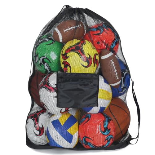 93 X 62 cm Extra Grande Bolsa para Pelota De Malla, Bolsa Red Gran Capacidad, Heavy Duty Net Ball Shoulder Bag, con Cordón Y Bandolera Ajustable, para Guardar Balones De Baloncesto, Fútbol Y Voleibol