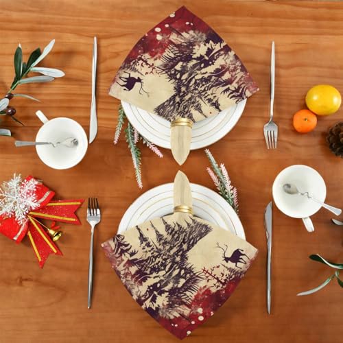 Servilletas de Tela Navidad Vintage Rojo Ciervo x6 miniatura 5