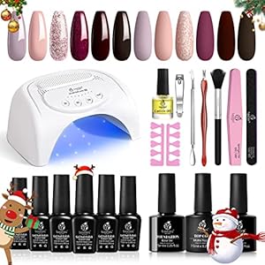 Beetles Pink Purple Gel Nail Polish kit with 48W Nail Lamp Brown Glitter Gel Polish Starter Kit Burgundy Nail Gel…