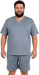 Pijama Masculino Adulto Moderno Manga Curta Gola V Quentinho Macio Confortável