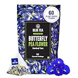 BLUE TEA - Butterfly Pea Flower Tea - 60 Count - Pyramid Plant Based Tea Bag | ANTIOXIDANT RICH | Caffeine Free - Flower Based - Herbal Tea - Chemical Free - Non Bitter | Zipper Pack