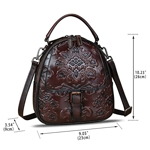 Image of Genuine Leather Backpack for Women Crossbody Shoulder Bag Vintage Rucksack Fashion Knapsack Purse Daypack Bag (Coffee)