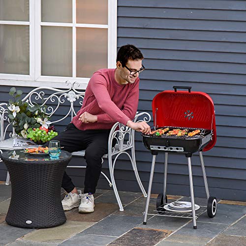 Outsunny Portable Charcoal Grill with Wheels Bottom Shelf Adjustable