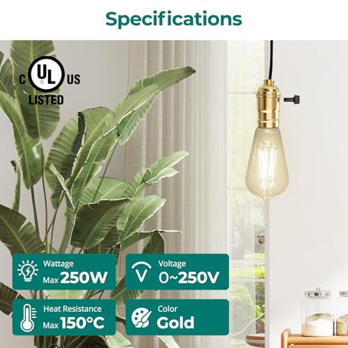 Image of DiCUNO UL Listed 3-Way Lamp Socket Replacement, E26 Standard Threaded Base Light Socket, Turn Switch Knob for Low-Medium-High Light Settings, Table, Floor Lamp Repair Kit, 2-Pack, (Gold)