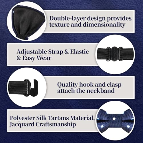 Bow Tie for Boy,Navy Blue White Polka Dot Bow Tie Kid's Pre-tied Clip on Bowtie Adjustable Bow Tie School Concert Grad Party Wedding Banquet4