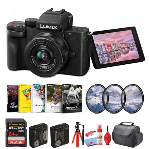 Image of Panasonic Lumix G100 4K Mirrorless Camera with 12-32mm Lens for Photo and Video Vlogging (DC-G100KK) + Filter Kit + 64GB Card + Extra Battery + Corel Photo Software + Card Reader + Bag + More