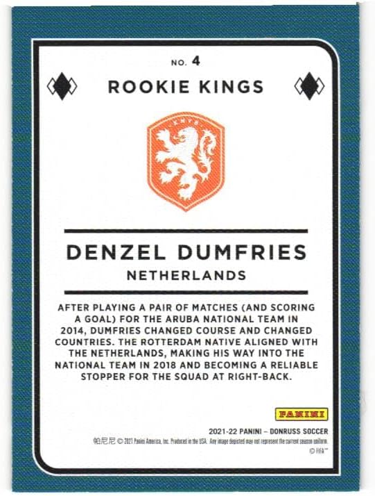 DENZEL DUMFRIES 2021-22 Panini Donruss Road to FIFA World Cup Qatar 2022 Rookie Kings #4 PRESS PROOF PARALLEL Soccer Rookie Card RC Netherlands Inter Milan
