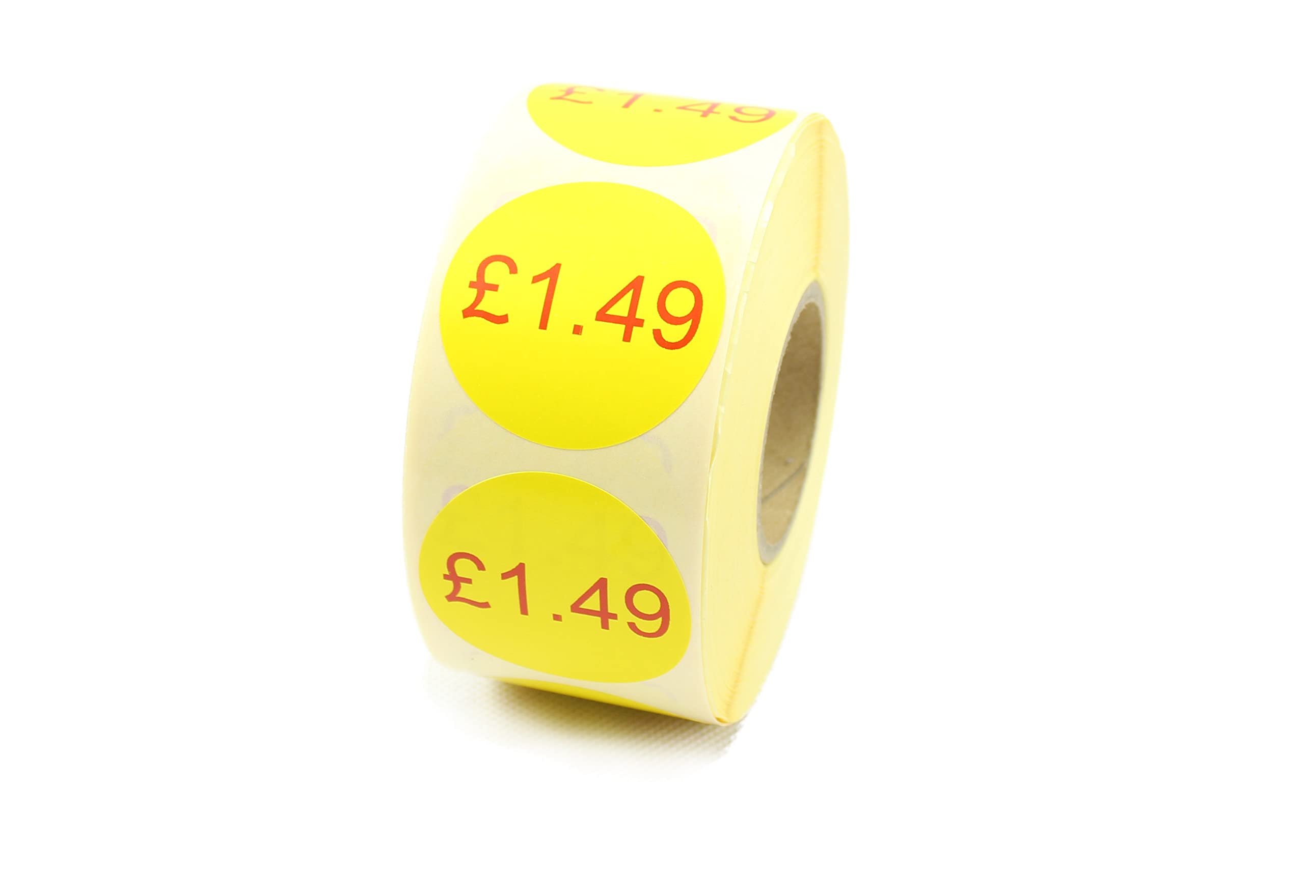Yellow & Red Printed Retail Labels. 40mm Diameter, Strong Permanent Adhesive. 500 Per Roll. (£1.49) — image 1