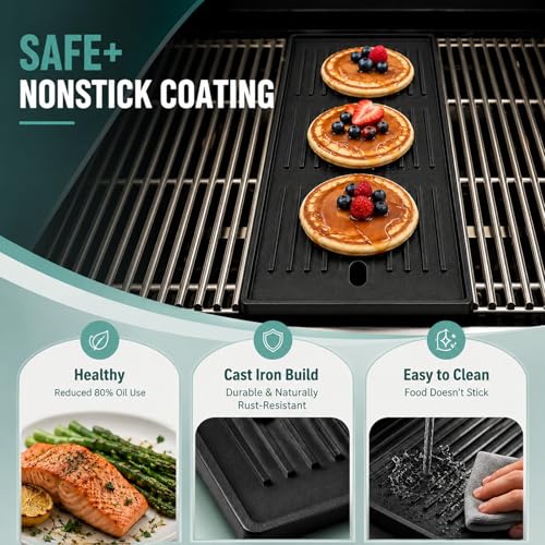 Image of Cast Iron Griddle Replacement Parts for Charbroil Infrared Grill - 17 inchx9.5 inch | Replaces G541-0016-W2 /G533-0009-W1. Fits 463242715 /716 & more (see below). Cast iron for even heat & great sear marks.