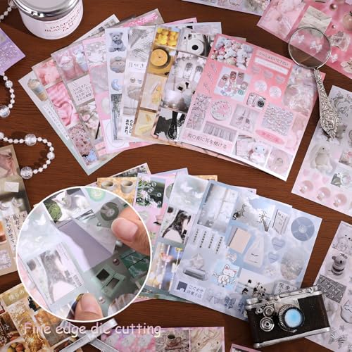 Image of Girl's Japanese Retro Sticker Book, Nostalgic Theme - 700+ Japanese dreamcore Style Glitter Stickers, for DIY Scrapbooking Journaling Handbook Decoration