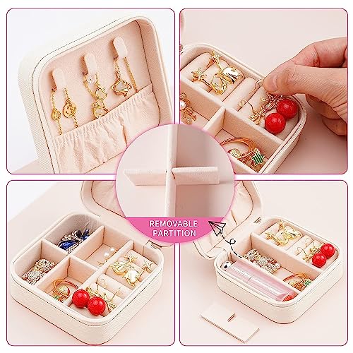 Image of Neveika Portable Travel Mini Jewelry Box Leather Jewellery Ring Organizer Case Storage Gift Box Girls Women (4pcs White).