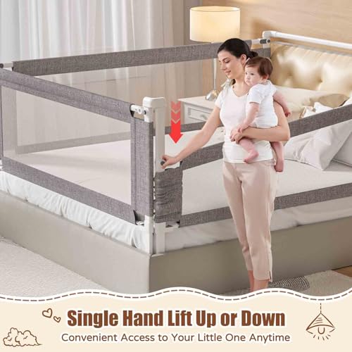 3-Piece Full Size Bed Rail for Toddlers - Height Adjustable Baby Bed Rail Guard with Headboard Rod,Safety Bed Rails for Full Size Bed with Child Lock(54x74.8x74.8 Inch)