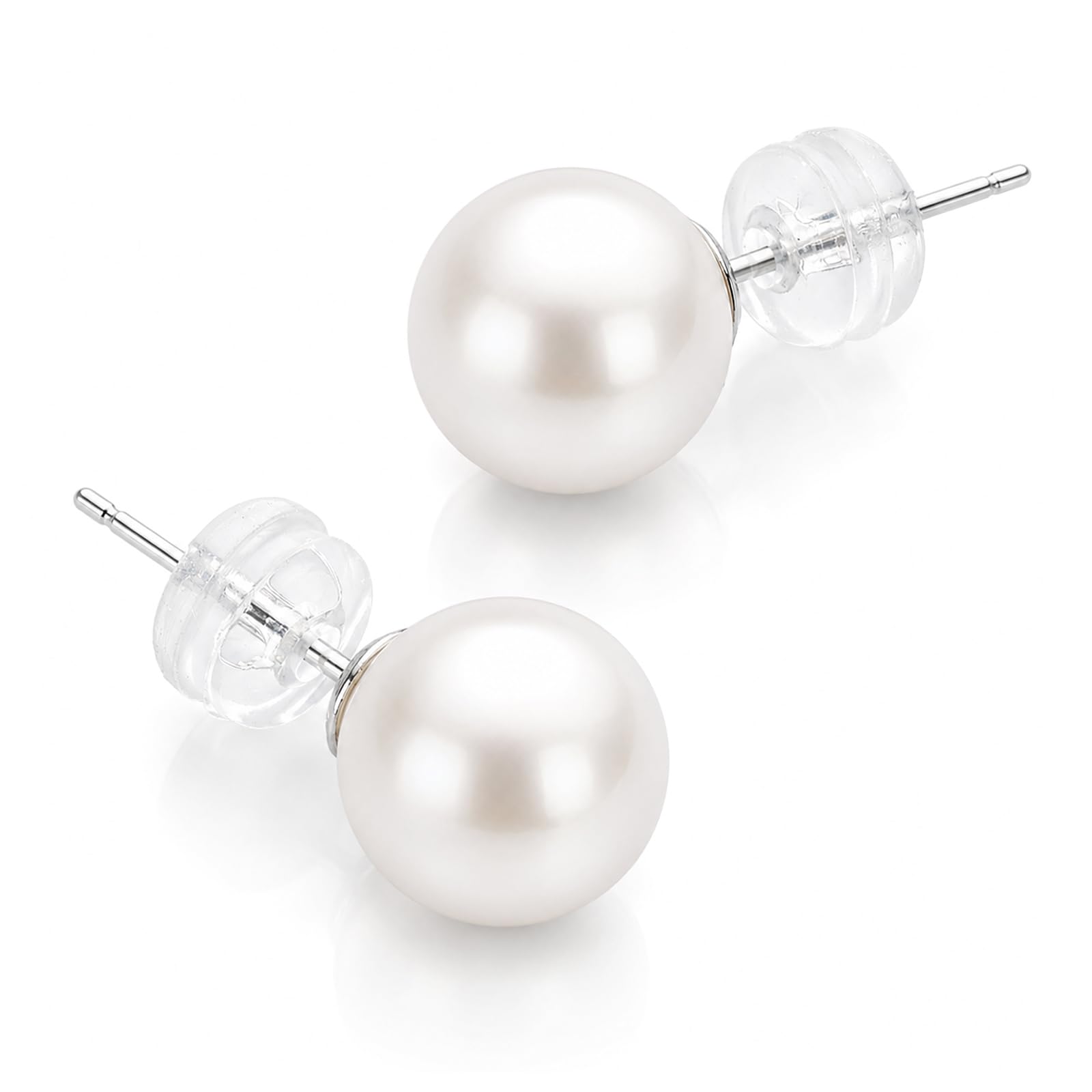 AAA+ Round Natural Freshwater Pearl Stud Earrings, 925 Sterling Silver Hypoallergenic Round Pearl Earring for Women, Elegant Gift Box for Birthday Mother's Day