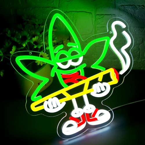 Image of Weed Neon Sign for Wall Decor Cartoon Marijuana Neon Light for Bar LED Weed Sign for Party Bedroom Living Room Game Room Restaurant Decor Birthday Gifts 12.5 * 13.1In(JTD297)