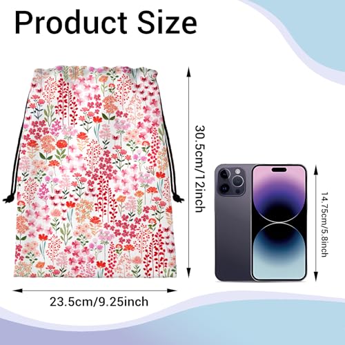 Image of Gymnastics Grip Bag Pink Floral Plant Small Portable Drawstring Storage Pouch Bag