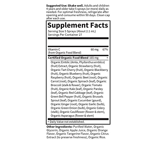 Garden Of Life 0658010118590 Organics Vitamin C Spray For Kids And Adults - Orange Tangerine, Vitamin C Supplement, Antioxidant For Immune Support And Skin Health, 2 Fl Oz Liquid Drops thumb #5
