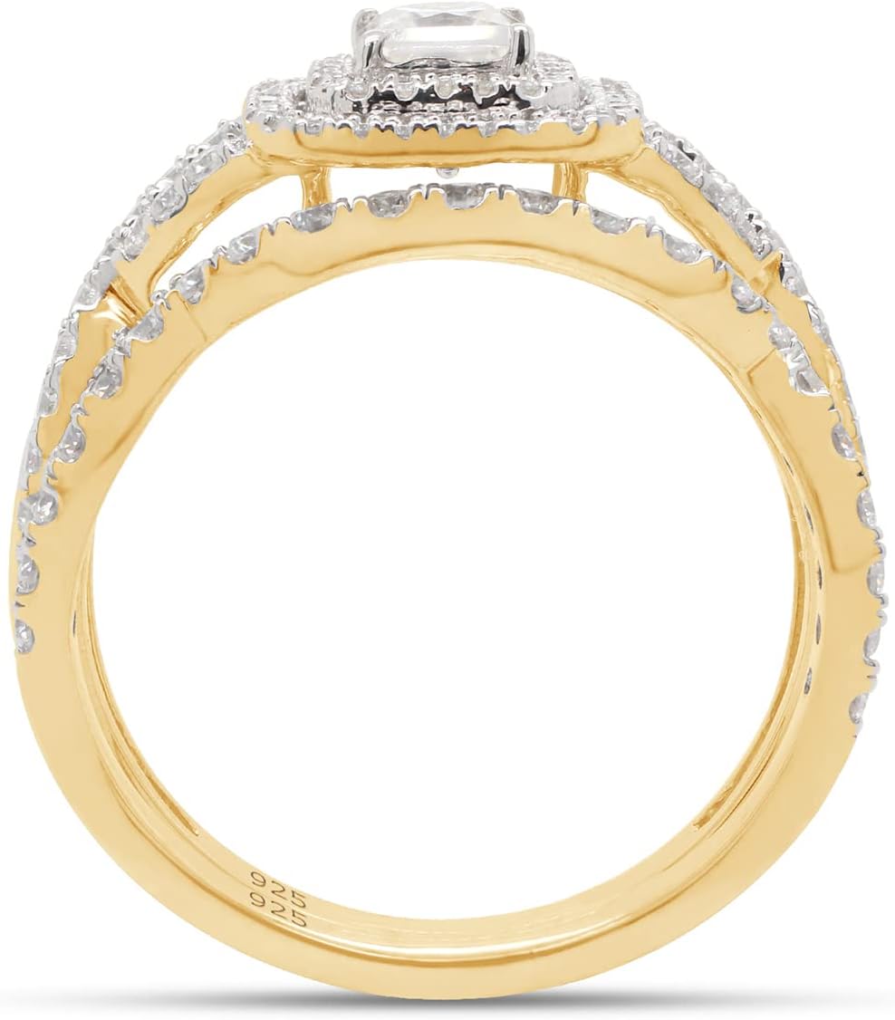 0.90 Carat Princess & Round Cut Lab Created Moissanite Diamond Infinity Double Halo Engagement Bridal Ring Set In 14K Gold Over Sterling Silver